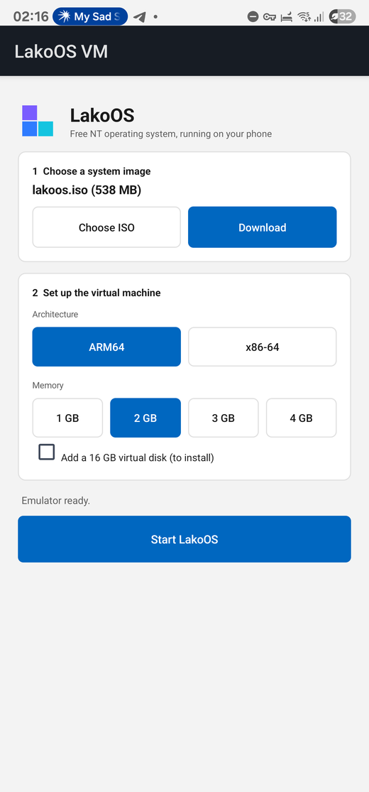 The LakoOS VM app