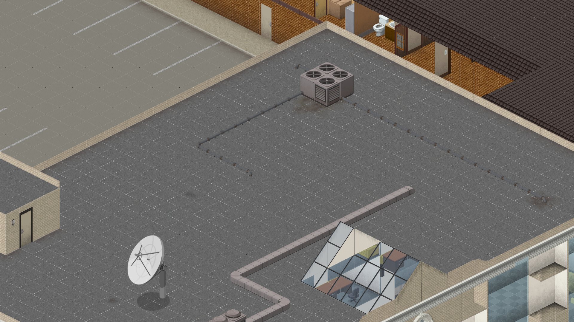 Rooftop with AC unit and satellite dish